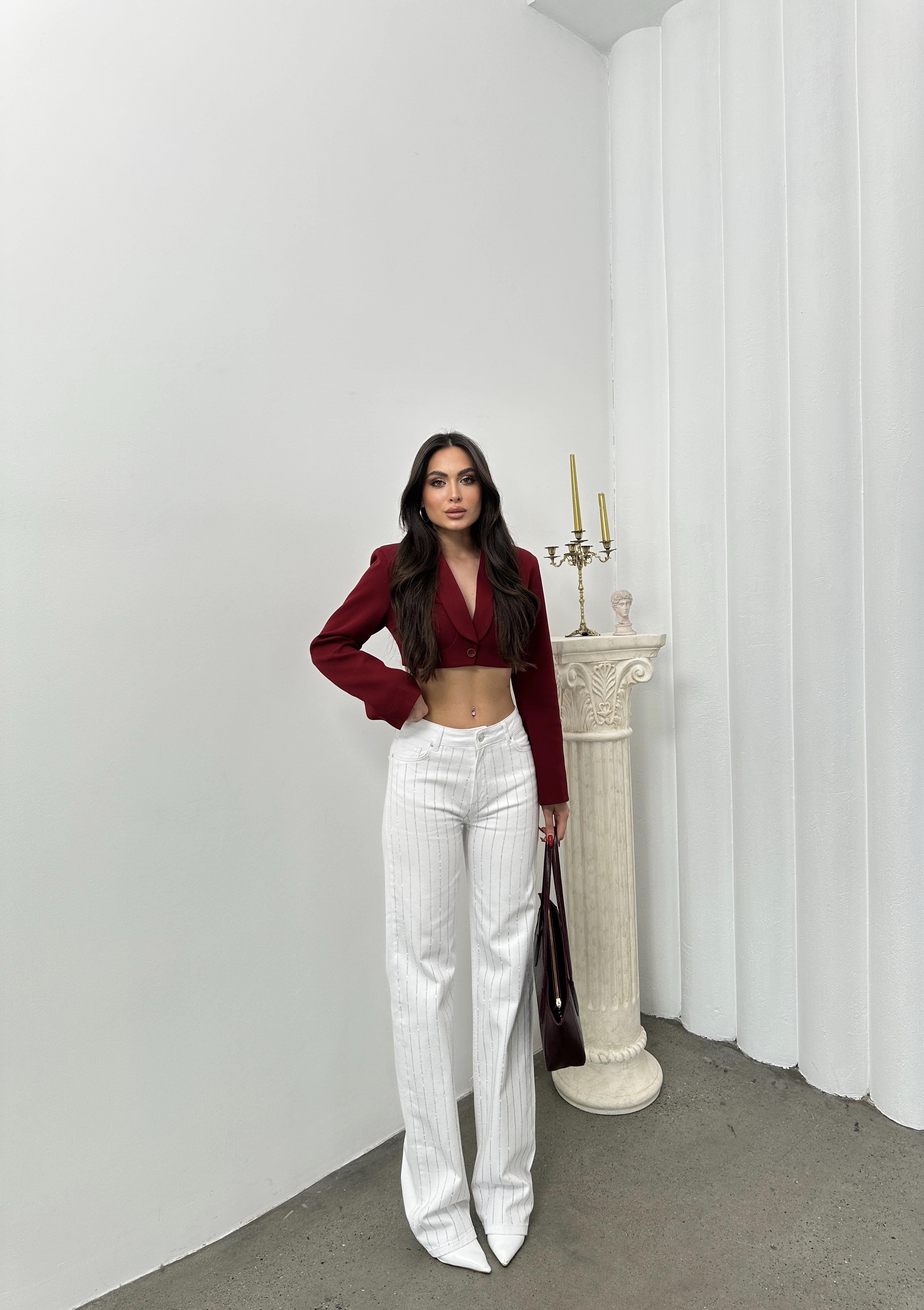 Pantalón Glow Classy – Blanco con Rayas Finas Silver