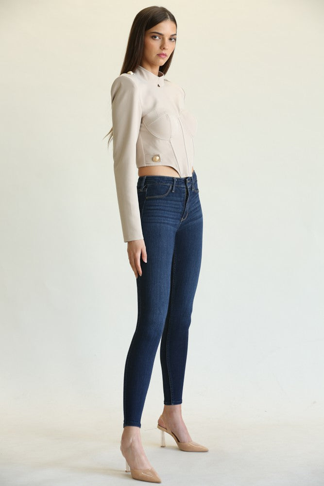 Blusa Beige de Canalé con Corte Corset