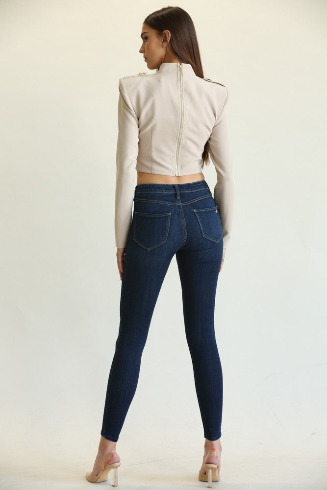 Blusa Beige de Canalé con Corte Corset