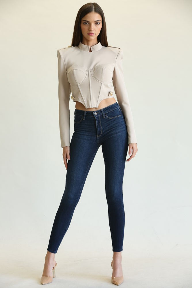 Blusa Beige de Canalé con Corte Corset