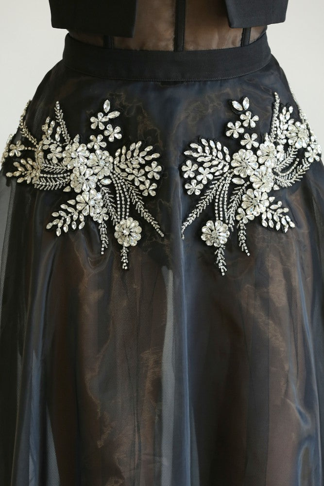 Vestido Negro Transparente con Bordado de Pedrería