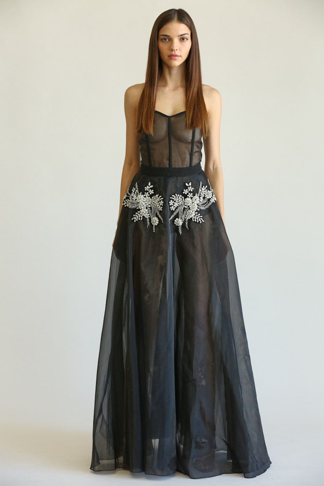 Vestido Negro Transparente con Bordado de Pedrería