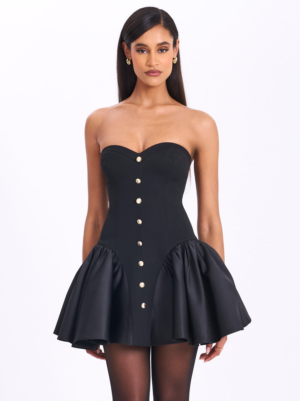 Mini Vestido Negro Corset con Botones Dorados