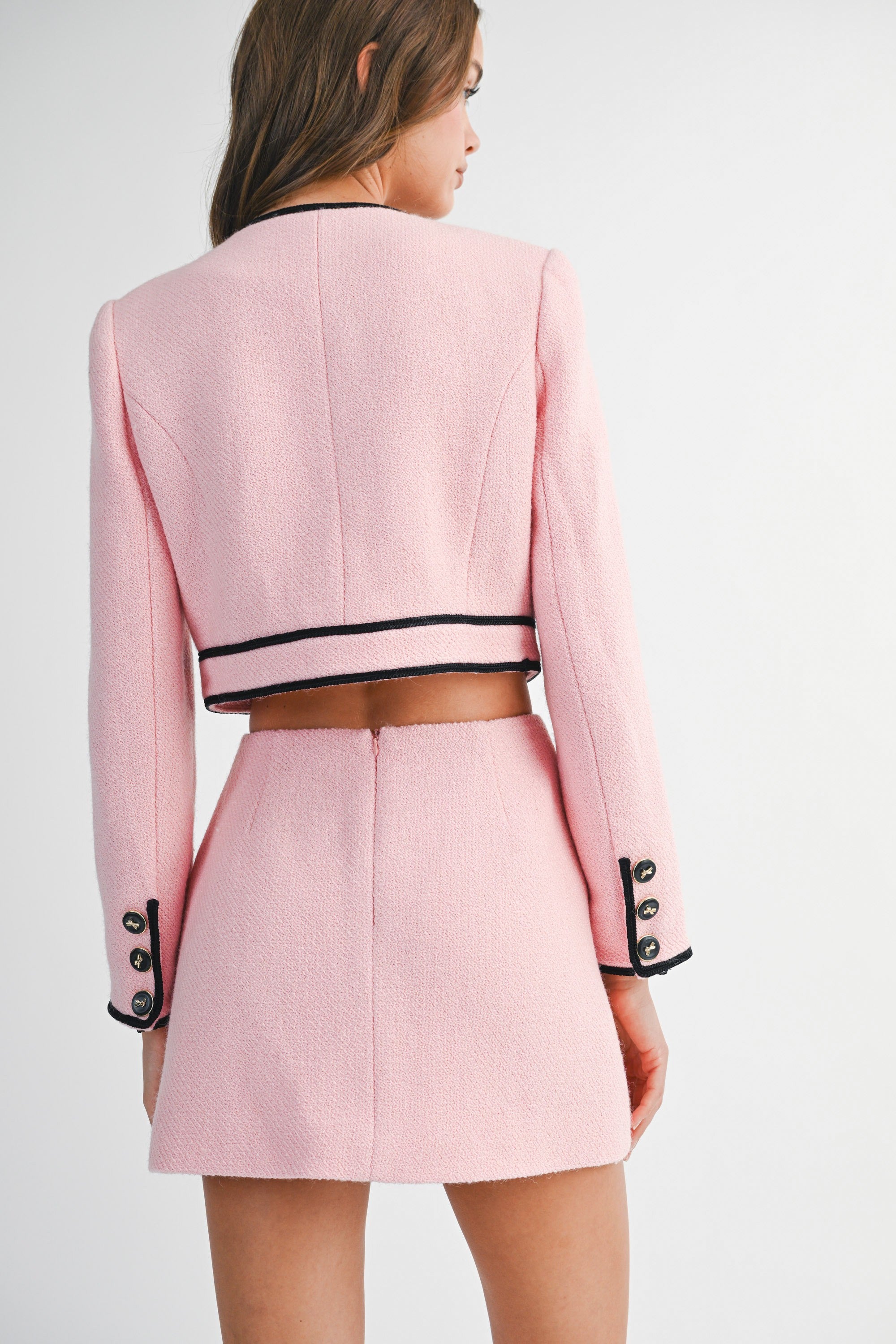 Conjunto Rosa Tweed de 2 Piezas con Lazos Negros