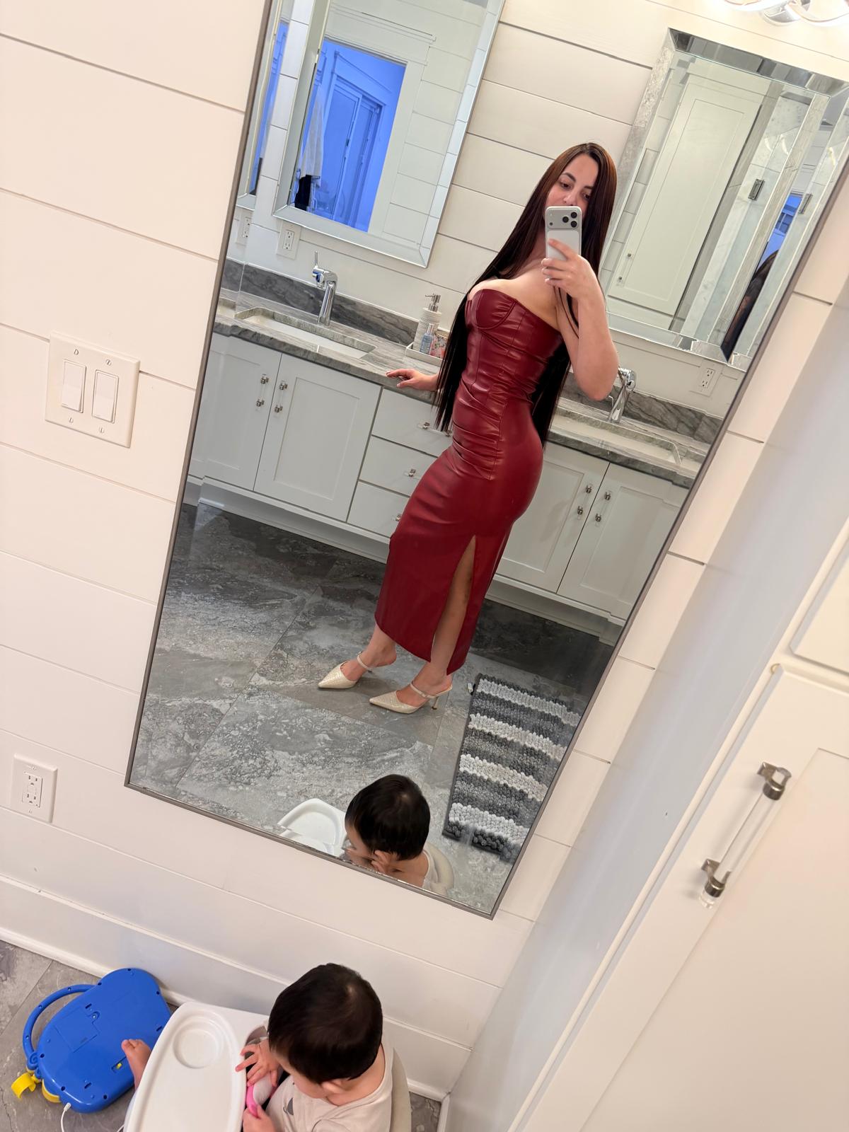 Vestido con corset Rojo Vino De Vinil