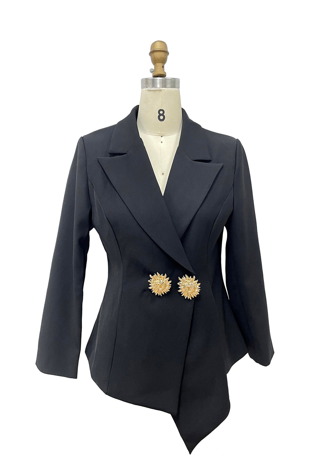 Blazer Negro Estructurado con Botones Dorados de Sol