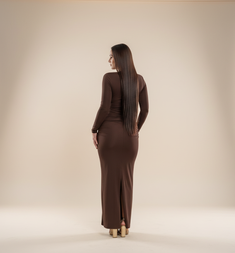 Chocolate Brown Dress with Cut-Out and Crystal Appliques