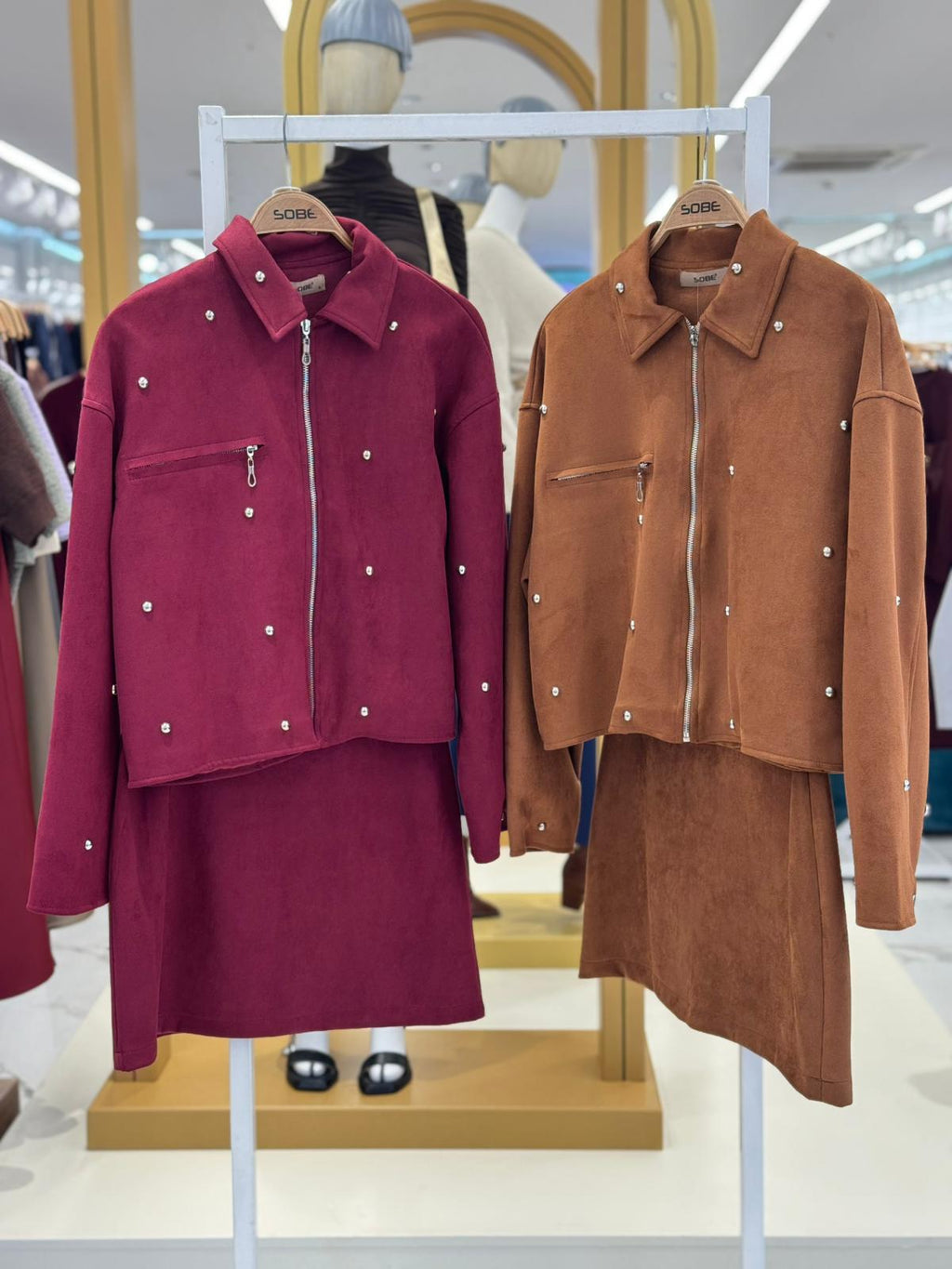 Burgundy Set of Oversized Jacket and Mini Skirt