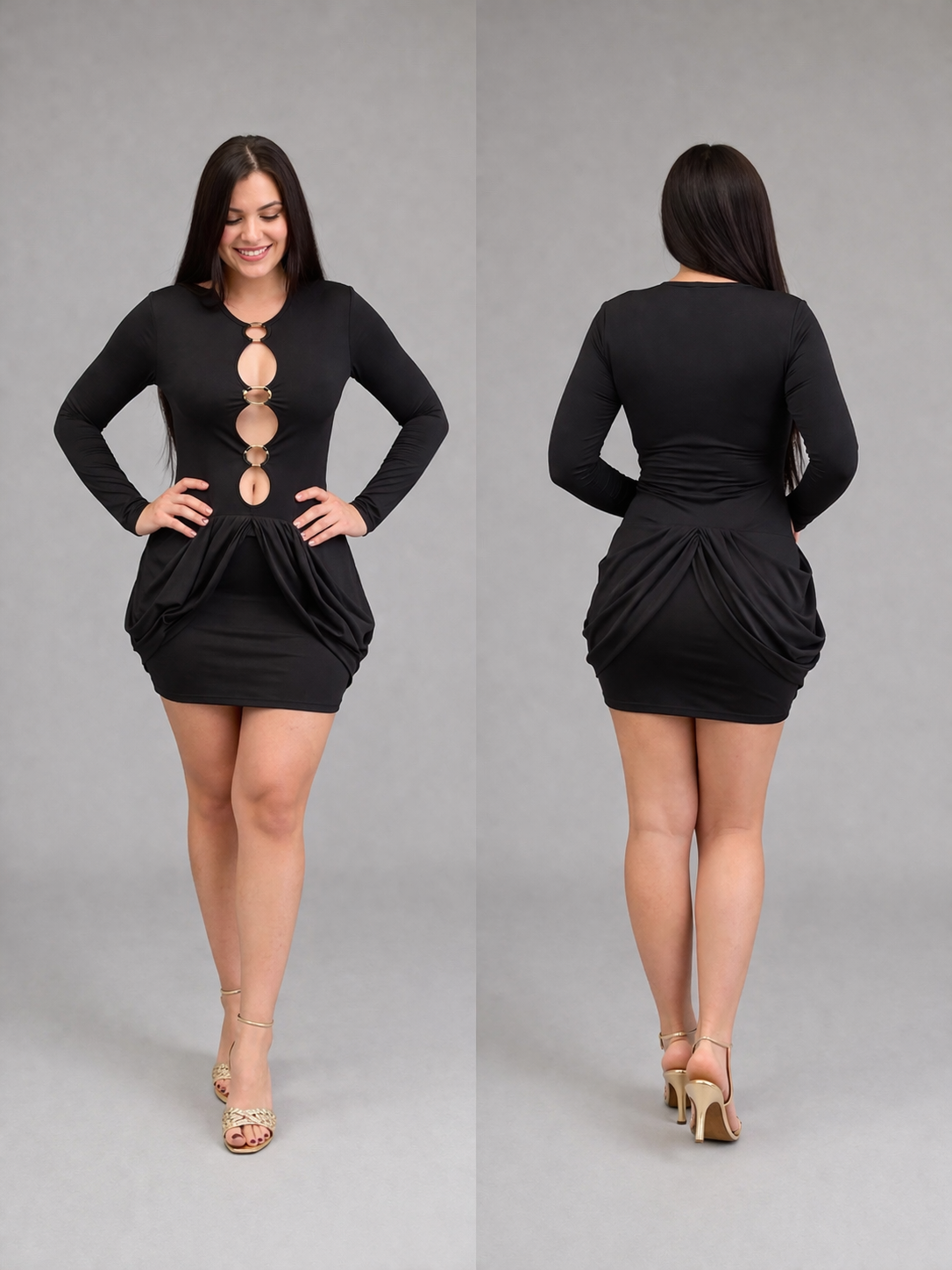 Vestido Negro Elegante con Detalles Cut-Out
